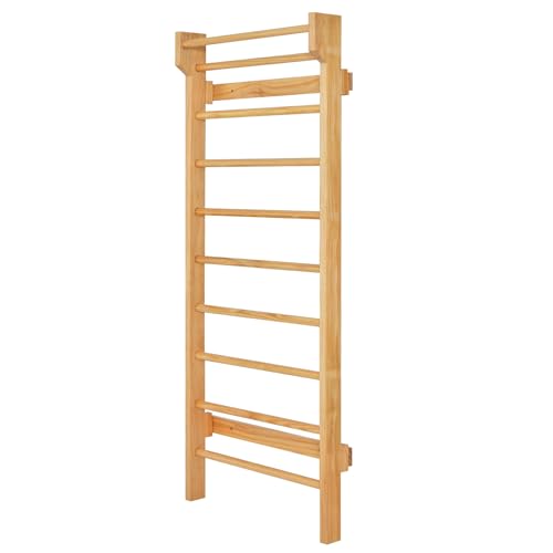 Costway Sprossenwand Holz Kletterwand Mit Klimmzugstange 10 Sprossen