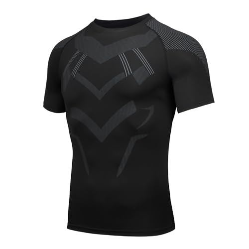 Amzsport Kompressionsshirt Herren Kurzarm Funktionsshirt Laufshirt Schnelltrocknend Sportshirt