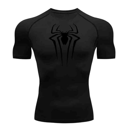 Herren Spider Print Kompressionsshirt Schnell Trocknendes T Shirt