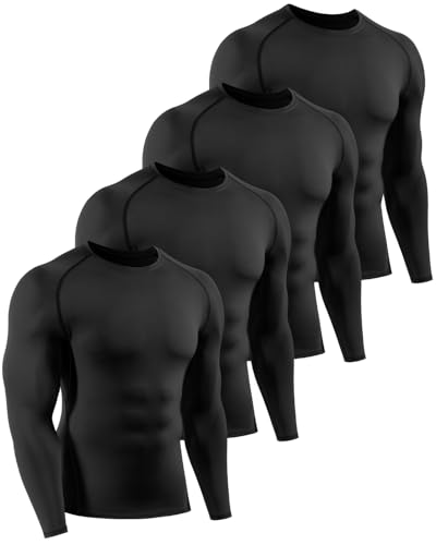 Attiqozi 4 Pack Kompressionsshirt Herren Langarm Schnelltrocknend Funktionsshirt