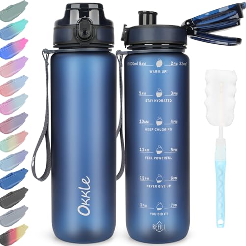 Okkle Trinkflasche 1l Bpa Freie Wasserflasche Mit Verschlussdeckel