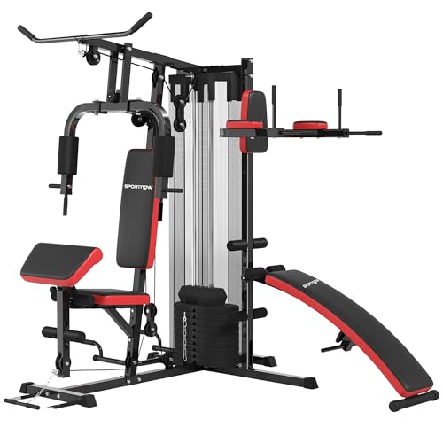 Sportnow Kraftstation Multifunktionale Fitnessstation Mit Butterfly Latzugstange Curler