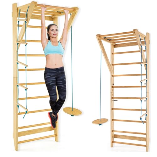 Gymax Sprossenwand Aus Holz Turnwand Indoor Kletterwand F
