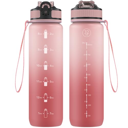 Navtue Trinkflasche 1l Sport Wasserflasche Mit Strohhalm Zeitmarkierungen