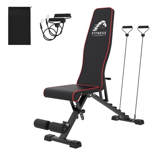 Dskeuzeew Hantelbank Klappbare Multifunktion Mit Widerstandsband Und Aufbewahrungstasche