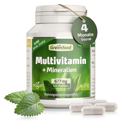 Greenfood Multivitamin Hochdosiert 677mg 120 Kapseln Vegan Hochwertige