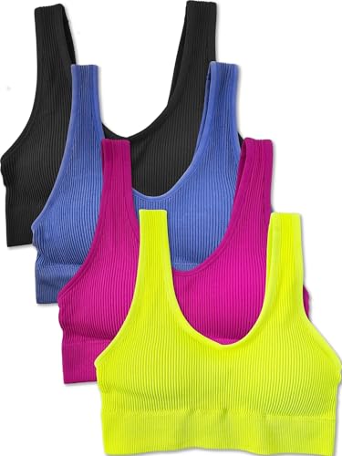 Kalon Damen 4er Pack Gerippter Bralette Crop Top