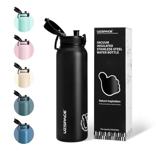 Uzspace Edelstahl Trinkflasche 1l 970ml Isolierte Thermosflasche Mit