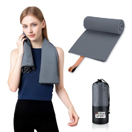 Henmi Mikrofaser Handtuch Grau Fitness Handt Cher 50x100cm