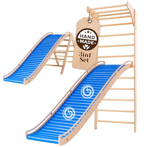 Woodscraft 3in1 Wellenrutsche Mit Kletterdreieck Sprossenwand F R