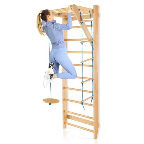 Homasis Sprossenwand Aus Kieferholz Indoor Kletterwand Mit Seilleiter