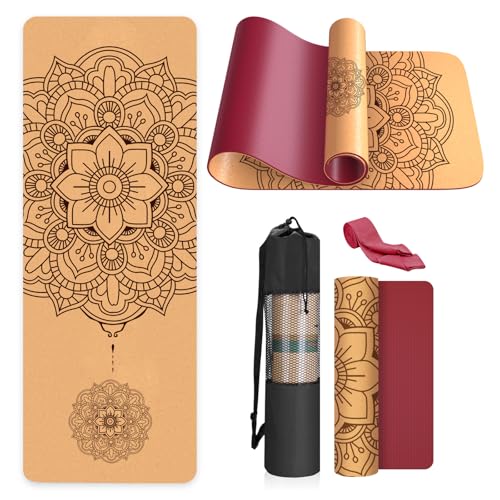 Haninj Yogamatte Kork Rutschfest Einzigartiges Design Extradick Nat
